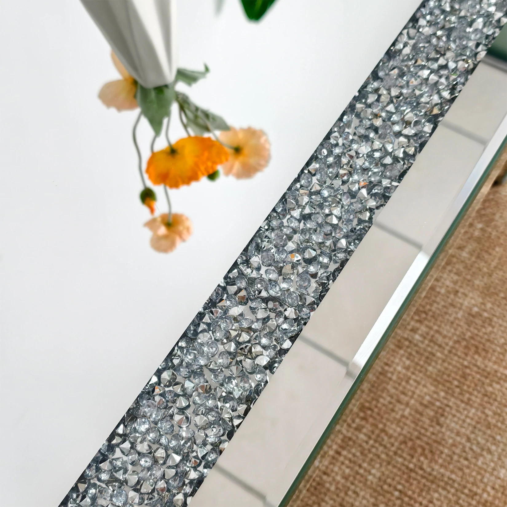 Large Rectangular Diamond Mirrored Crystal Coffee Table for Living Room Furniture