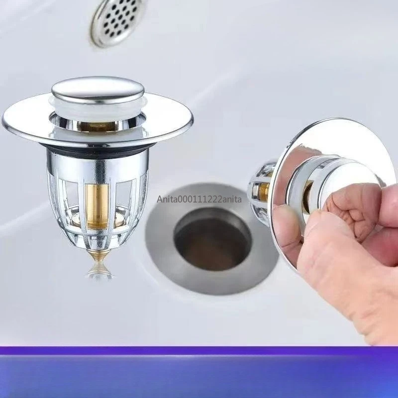 

Universal Pop-Up Bathroom Sink Stopper Odor-Resistant Press-To-Close Drain Plug for Washbasin Accessories Hair Catcher Strainer