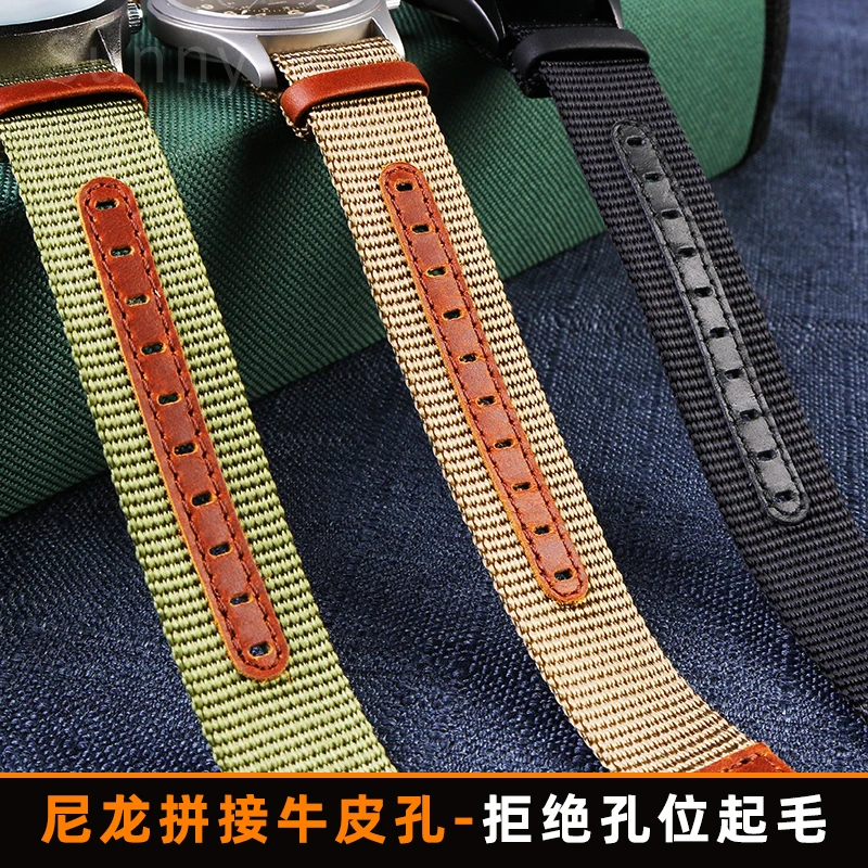 High Quality Nylon Genuine Leather Watchband for Hamilton Army Green Gray Field H69439931 411 Series Men\'s Outdoor Watch Strap