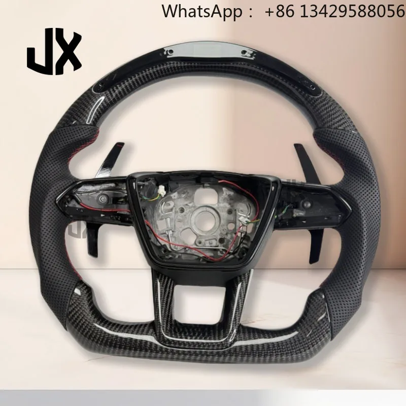 Customized LED Carbon Fiber Steering Wheel with Perforated Leather for Audi A7 S7 RS7 C8 A6 S6 RS6 2018-2024 Models A8 A1 RS5