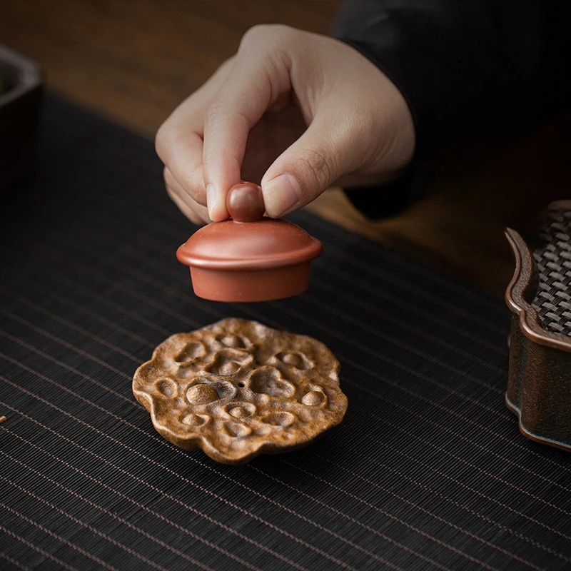 Kreativer, mit Sauce glasierter Lotus-Teekannendeckelhalter, traditioneller Rahmen, Zisha-Topfdeckelablage, Teegeschirr-Zubehör, Ornamente, Kunsthandwerk