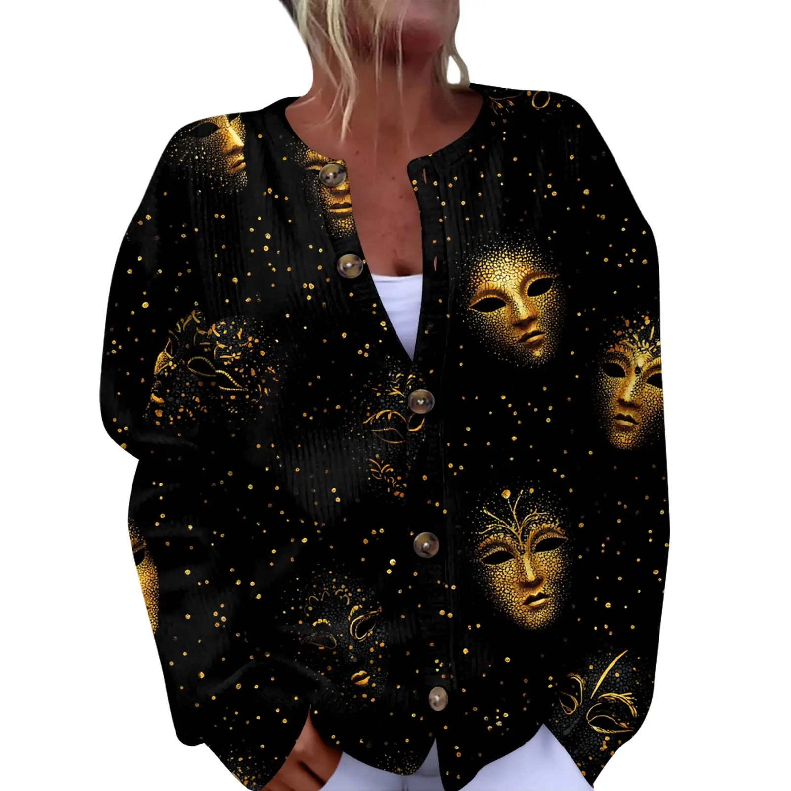 

Women'S Fashion Festival Printed Long-Sleeved Knitted Cardigan With Button-Front Chaqueta Mujer Jacket Woman Coats Woman Winter