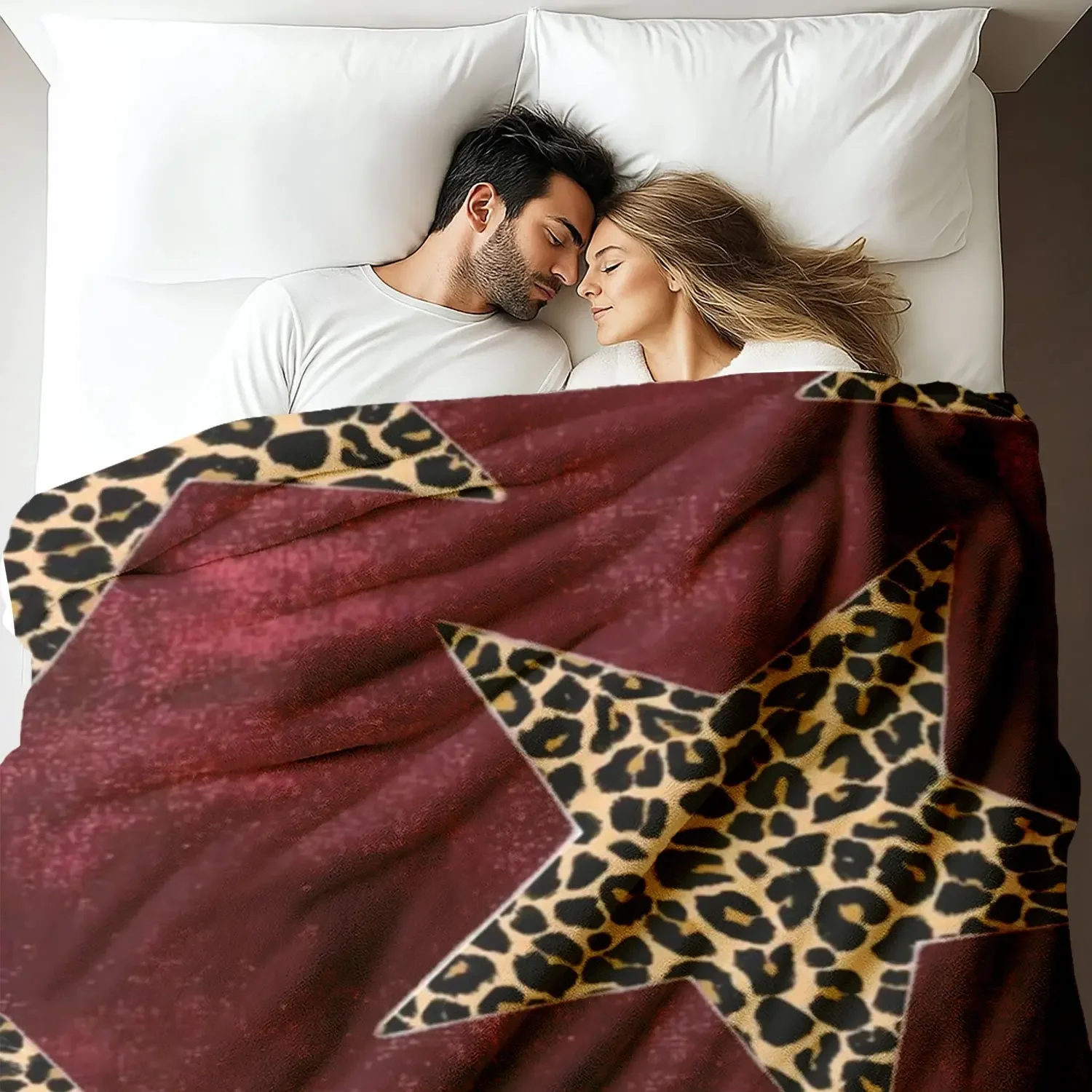 A Vintage Burgundy Leopard Print Star Blanket 2d All Season Versatile Gift Comfortable Fabric Throw