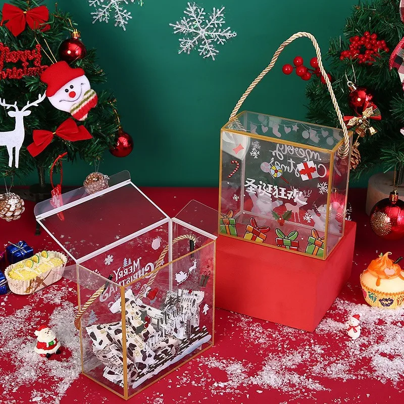 Christmas Transparent Handheld Box Glutinous Rice Boat Snowflake Crispy Cake Dry Box Christmas Eve Gift Baking Packaging Box