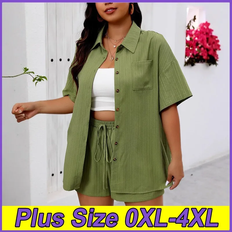 

Women's Plus Size Sets For Summer Short Sleeved Shirt Wide Leg Shorts Set Fashion Two-Piece Casual Suit Thin Vacation Clothing