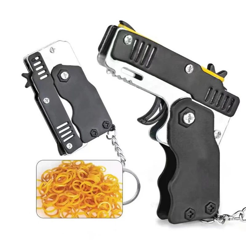 Free shipping keychain gun rubber band gun Toy Gun Shooting Pistol Alloy Kid Outdoor Party Folding metal gun gift boyfriend Gift