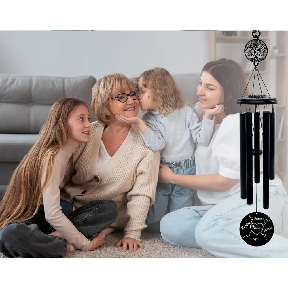 Campanas de viento de árbol de la vida grabadas personalizadas de 37 pulgadas: regalo perfecto para el día de la madre de los niños