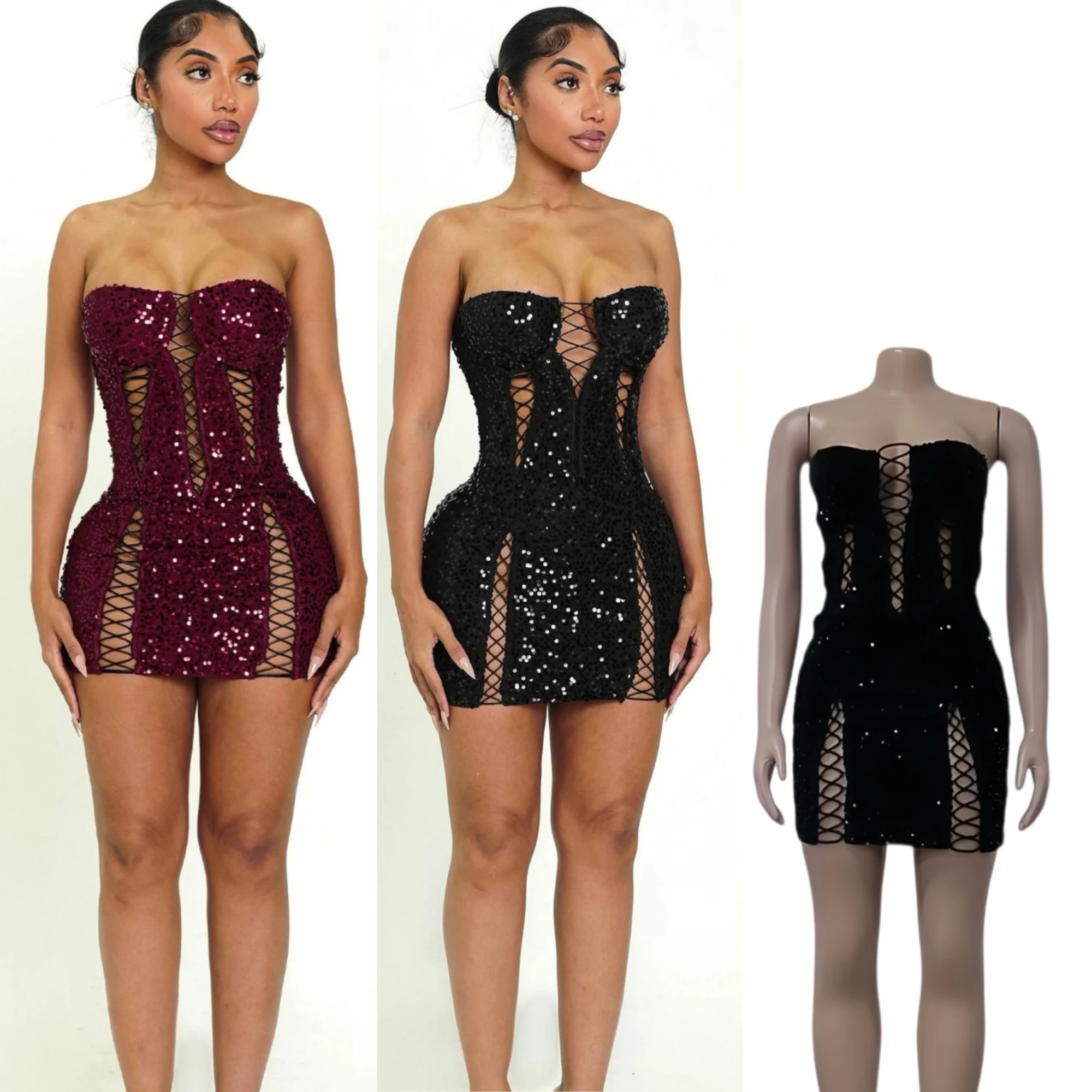 

HLJ Sexy Sequin Patchwork Bodycon Hollow-out Dresses Women Sleeveless Backless Bandage Dress Female Party Clubwear Vestidos 2026