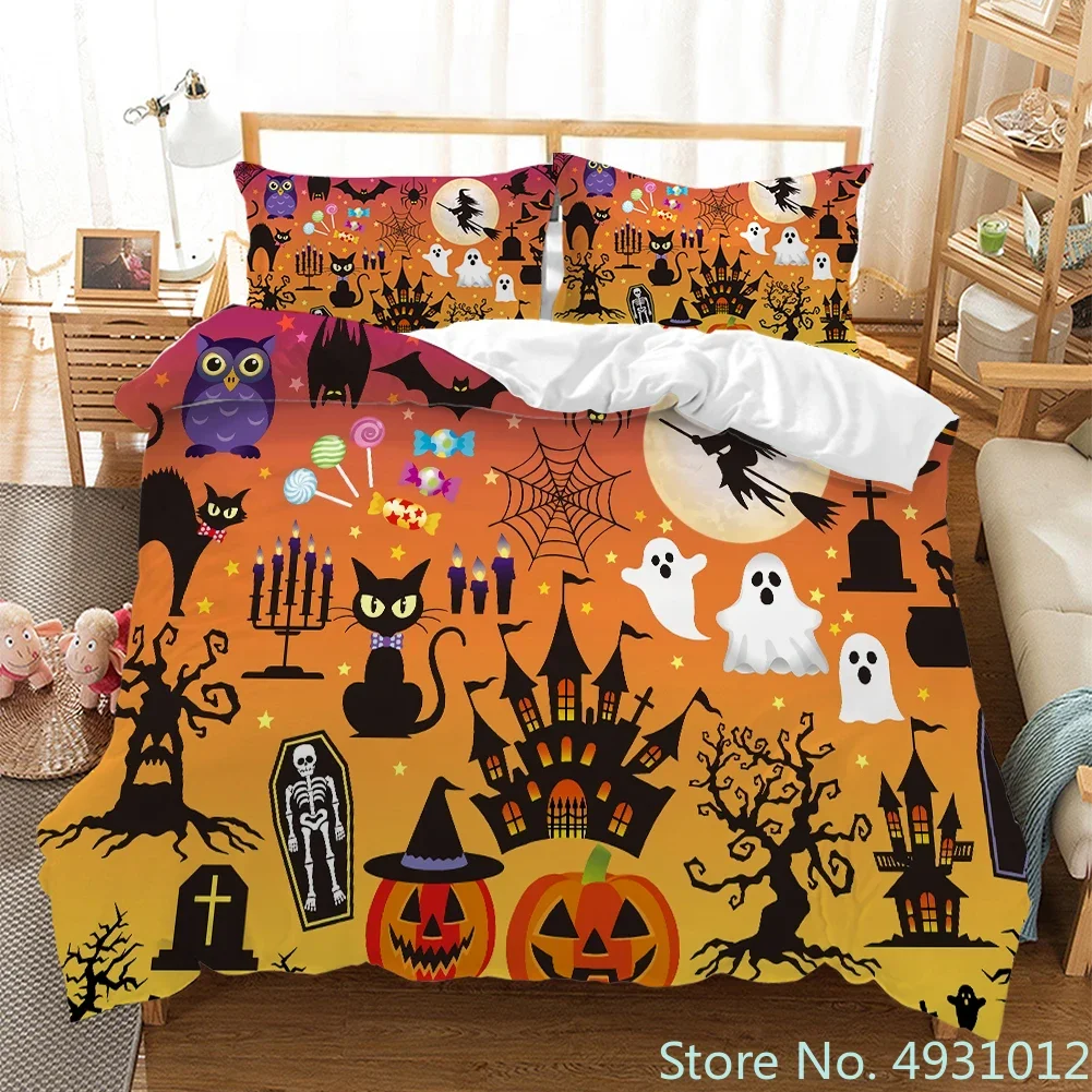 

Cozy Bedding Set with Happy Halloween Ghost Cat Pumpkin 3D Duvet Cover for Child Kids Teens Adult Home Textile Quilt Cover