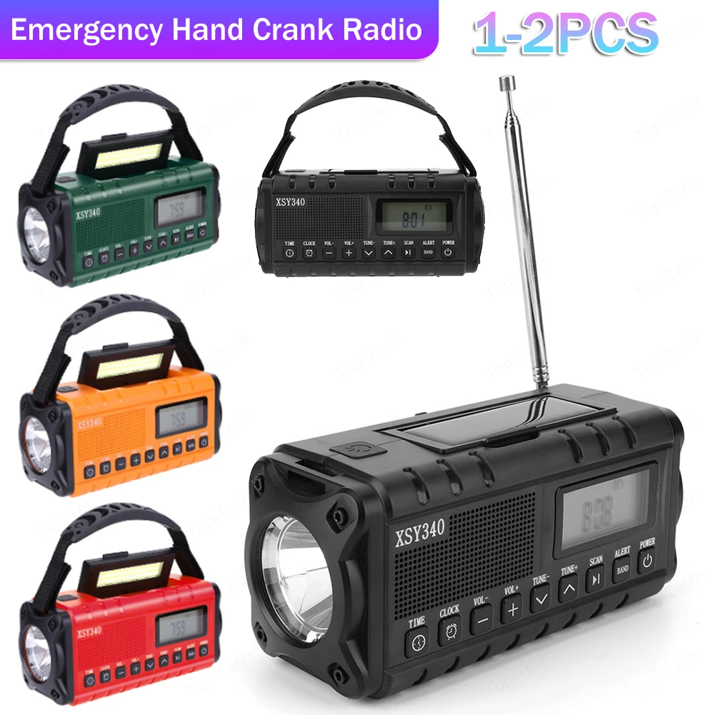 

Emergency Hand Crank Radio 10000mAh Solar Radio Transceiver Speaker with Flashlight Reading Lamp AM FM NOAA Radio 1-2PCS