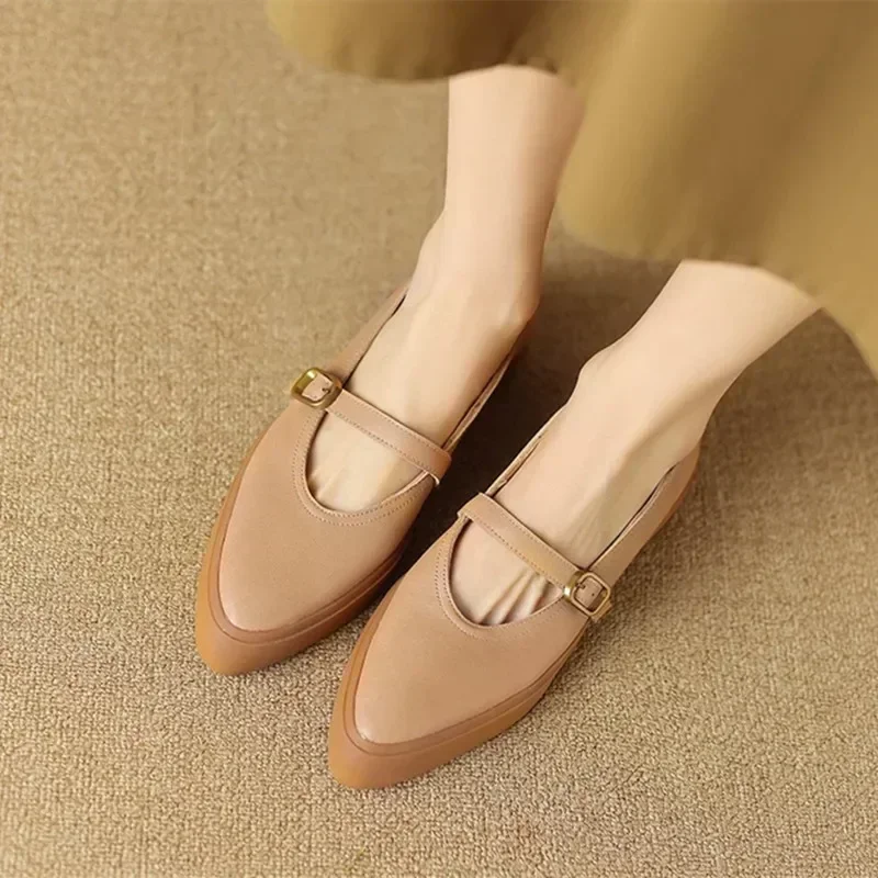 Chaussures à plateforme en cuir Mary Essence pour femmes, ceinture de mode, design optique, chaussures décontractées astronomiques, appartements confortables, nouveau, 2025