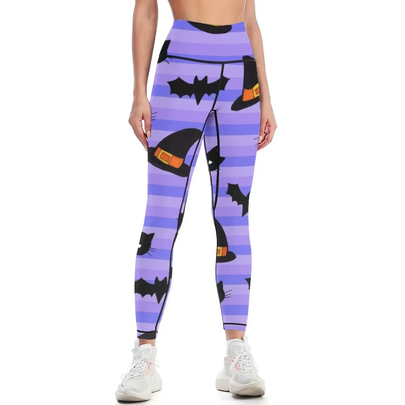 

Cats, Bats and Hats Halloween Pattern on Purple Leggings gym sportswear woman sport legging Womens Leggings
