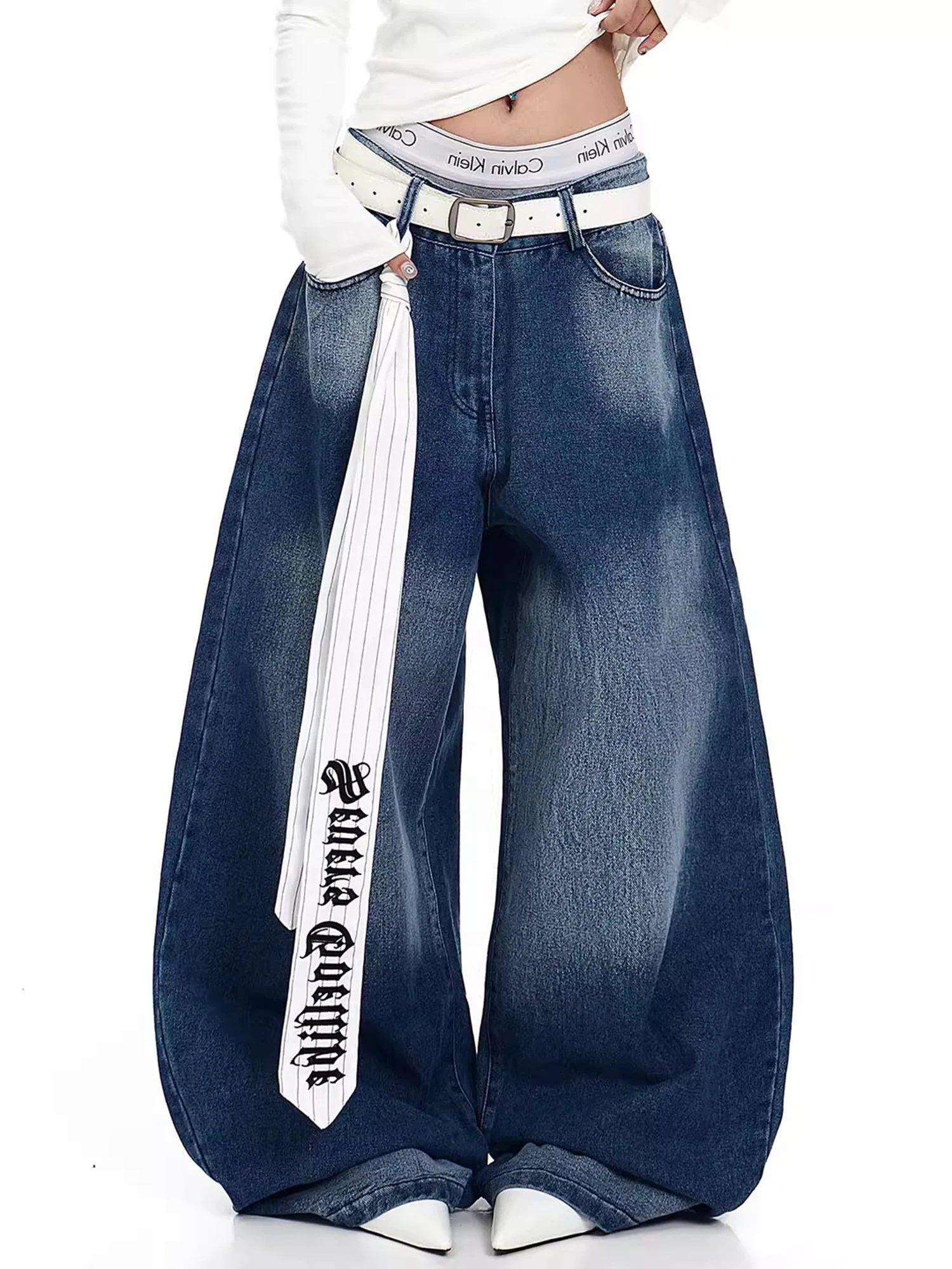 

Ретро-джинсы в американском стиле с полосками и эффектом тай-дай для мужчин, свободные широкие брюки в уличном стиле, повседневные модные молодежные зимние джинсы