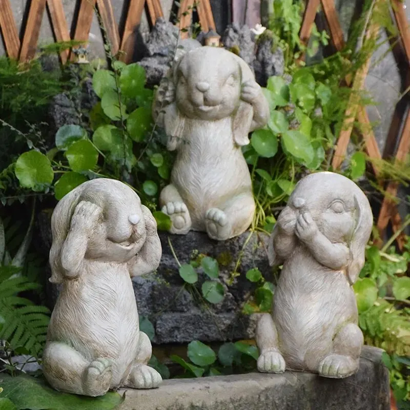 Pastoral style Easter bunny garden statue resin outdoor micro-landscape desktop ornaments decorative small animals