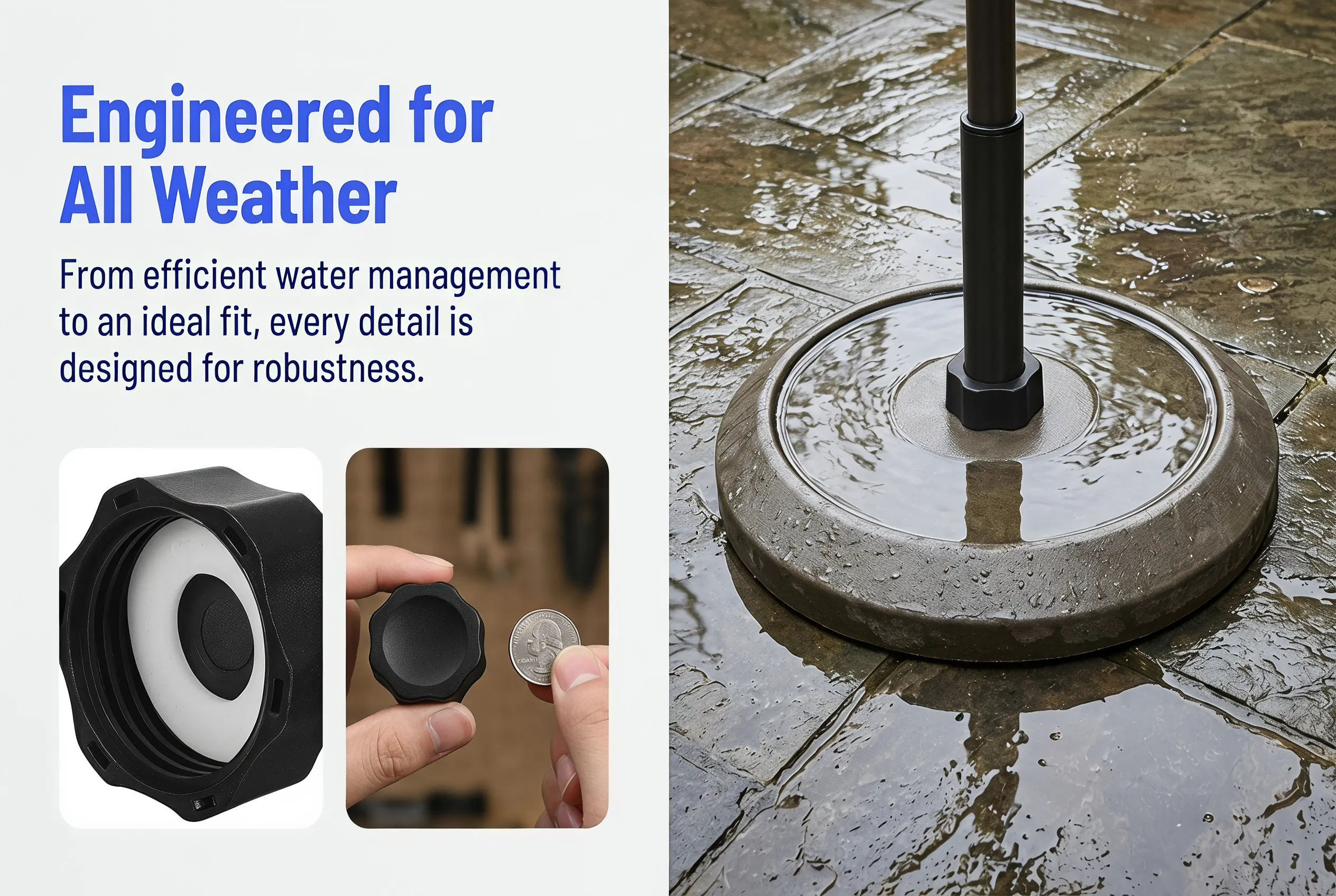 2Pcs Outdoor Umbrella Base Cover Black Drainage Hole Design Prevent Rust Water Accumulation for Patio Umbrella Stand 3.5cm