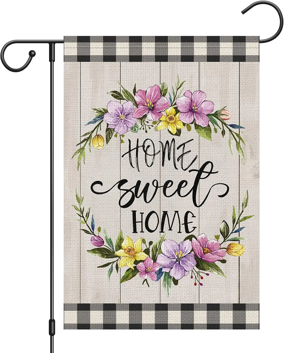 Home Sweet Home Spring Garden Flag Spring Summer Flowers Wreath Garden Flags 12 x 18 Inch Burlap Double Sided Vertical Floral Ya