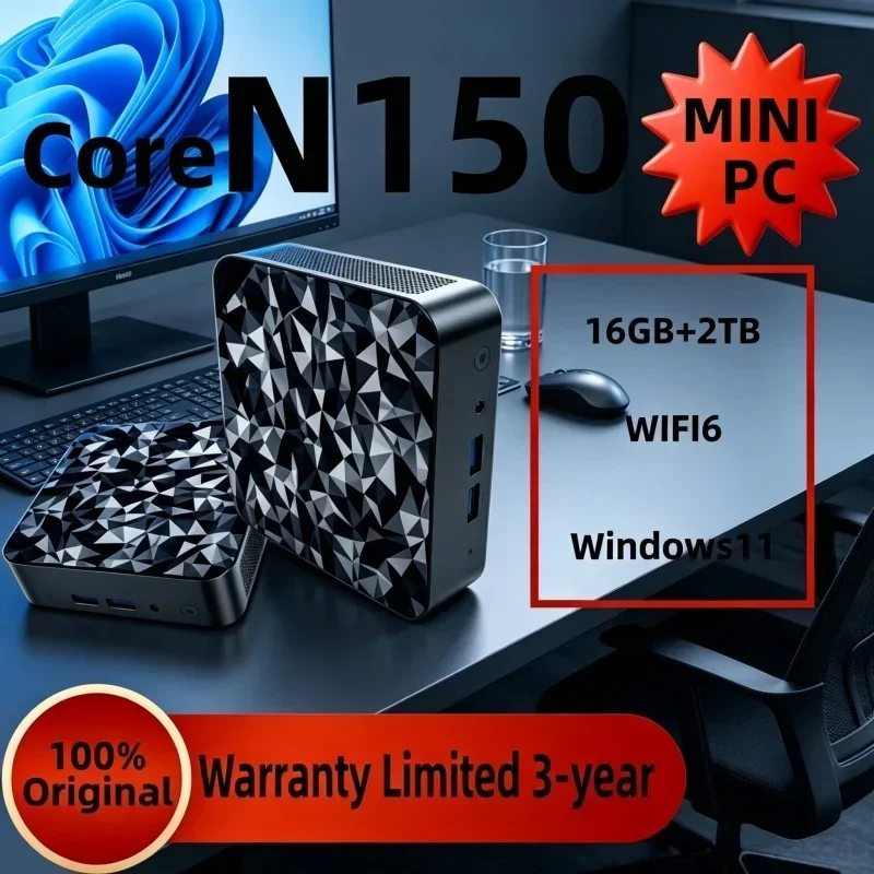 Core N150 2026 Hot New Mini PC Black Polygon Texture Genuine Device For Household Business Office & Casual Play