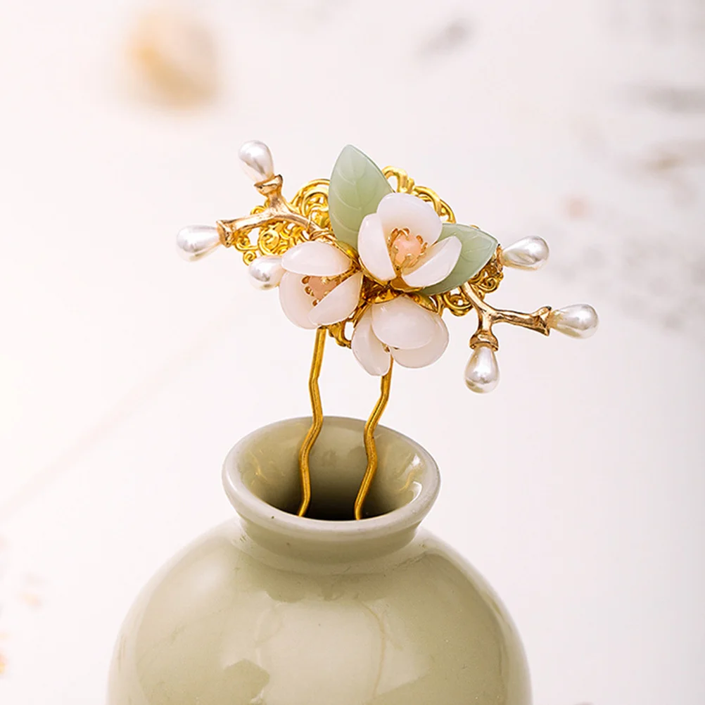 

Ancient Style Fork Vintage Flower Pearl Chignon Stick Bun Holder For Women Chinese Hair Accessory Updo Pin Hair Styling