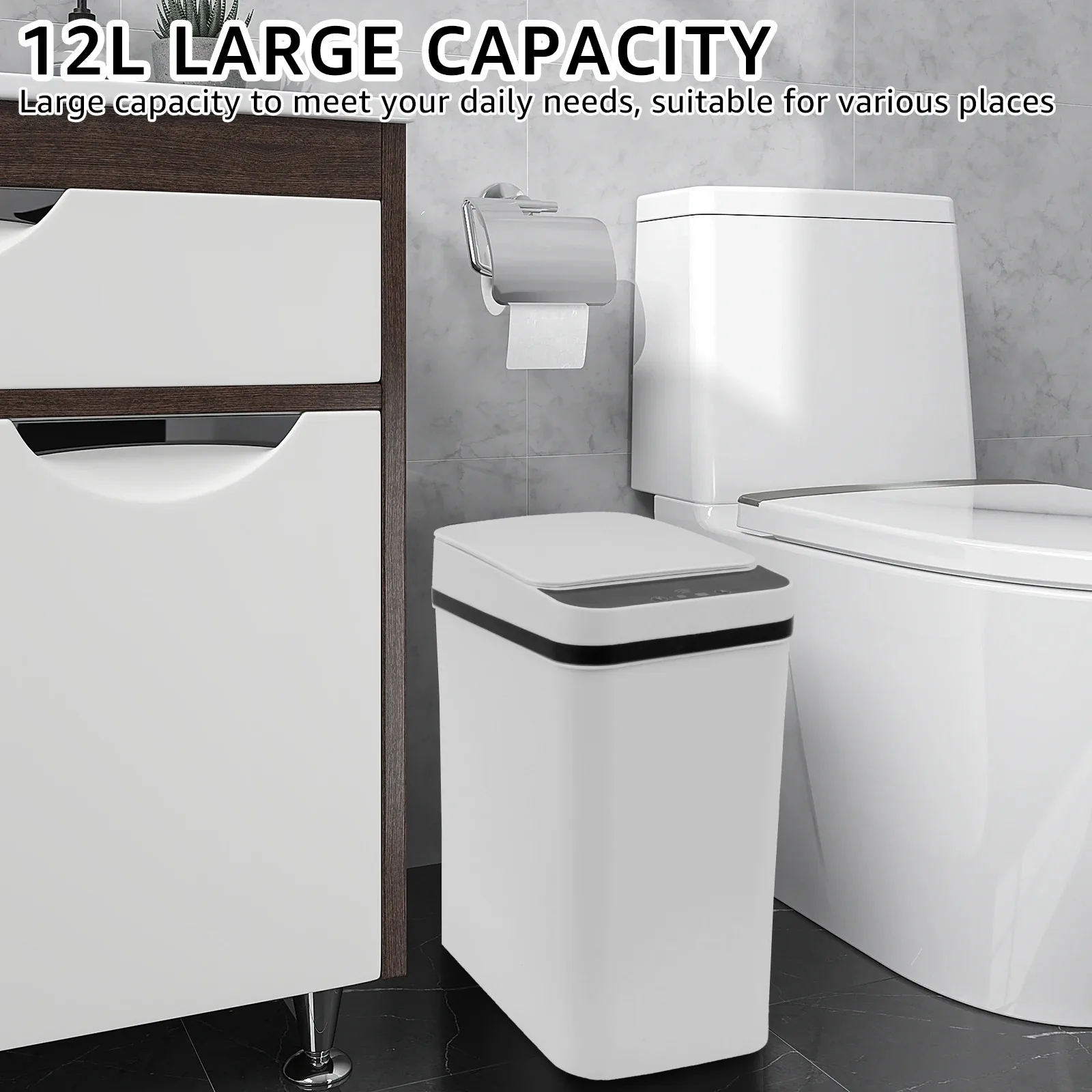 12L  Automatic Sensor Trash Can Touchless Infrared Motion Sensor Smart Trash Can for Kitchen Bathroom Waterproof Wastebasket