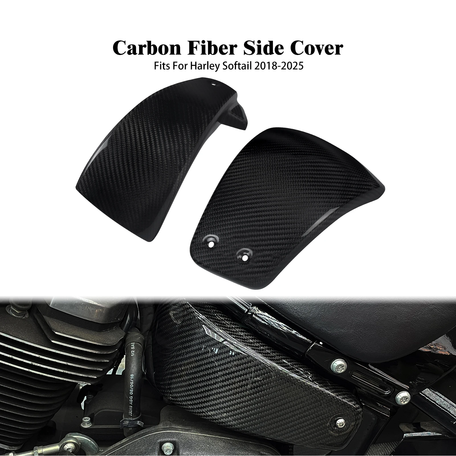 Black Carbon Fiber Battery Side Cover Motorcycle Fairing Kit For Harley Softail Low Rider ST Fat Boy Breakout Standard FXBB FXST