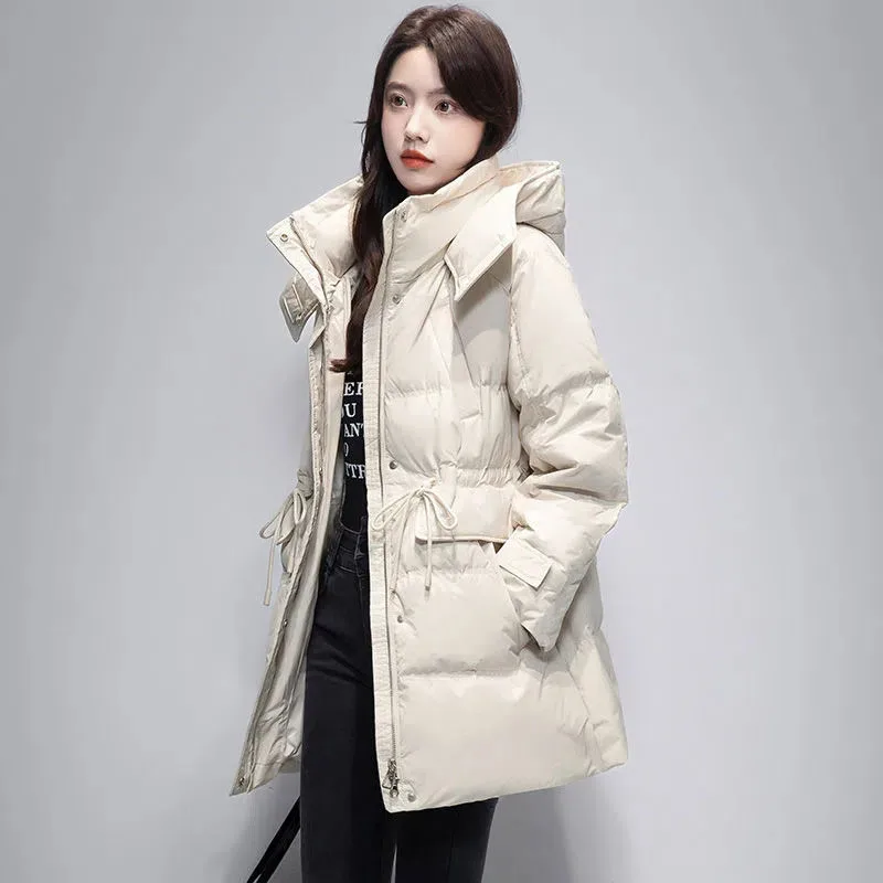 

Long Down Jacket for Women, 90% White Duck Down Outerwear Female Removable Hooded Parker, Brown Overcoat, Cold Warm, New, Winter