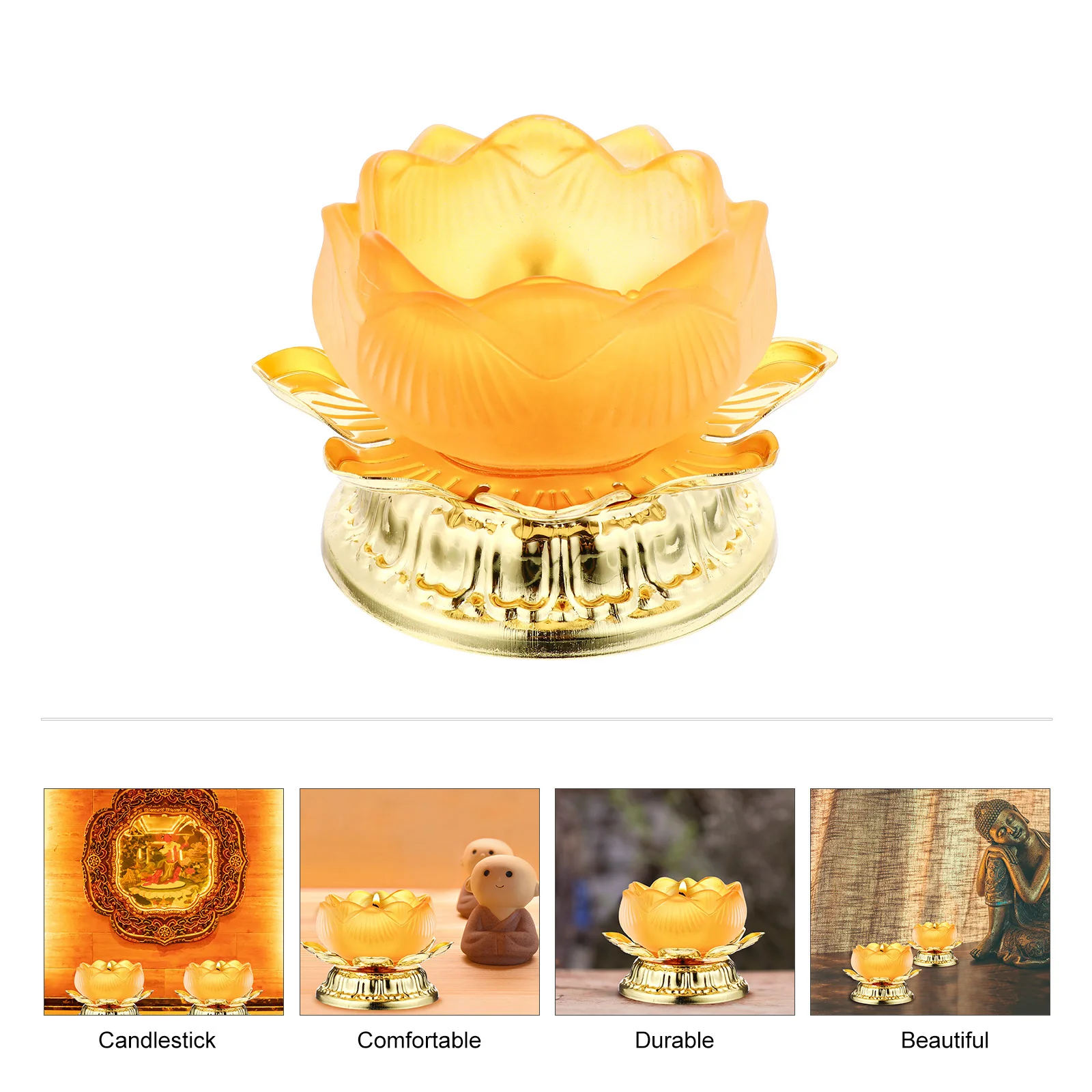 

Lotus Shape Alloy Candleholder Decorative Candlestick Stand for Home Temple Holder Lotus Shaped Candleholder