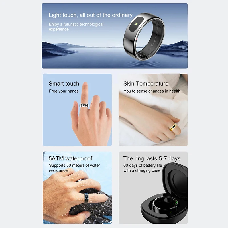 Xiaomi Smart Ring Bluetooth Health Monitor Frequenza cardiaca Ossigeno nel sangue Sonno Temperatura corporea Controllo gesti Anello sportivo impermeabile