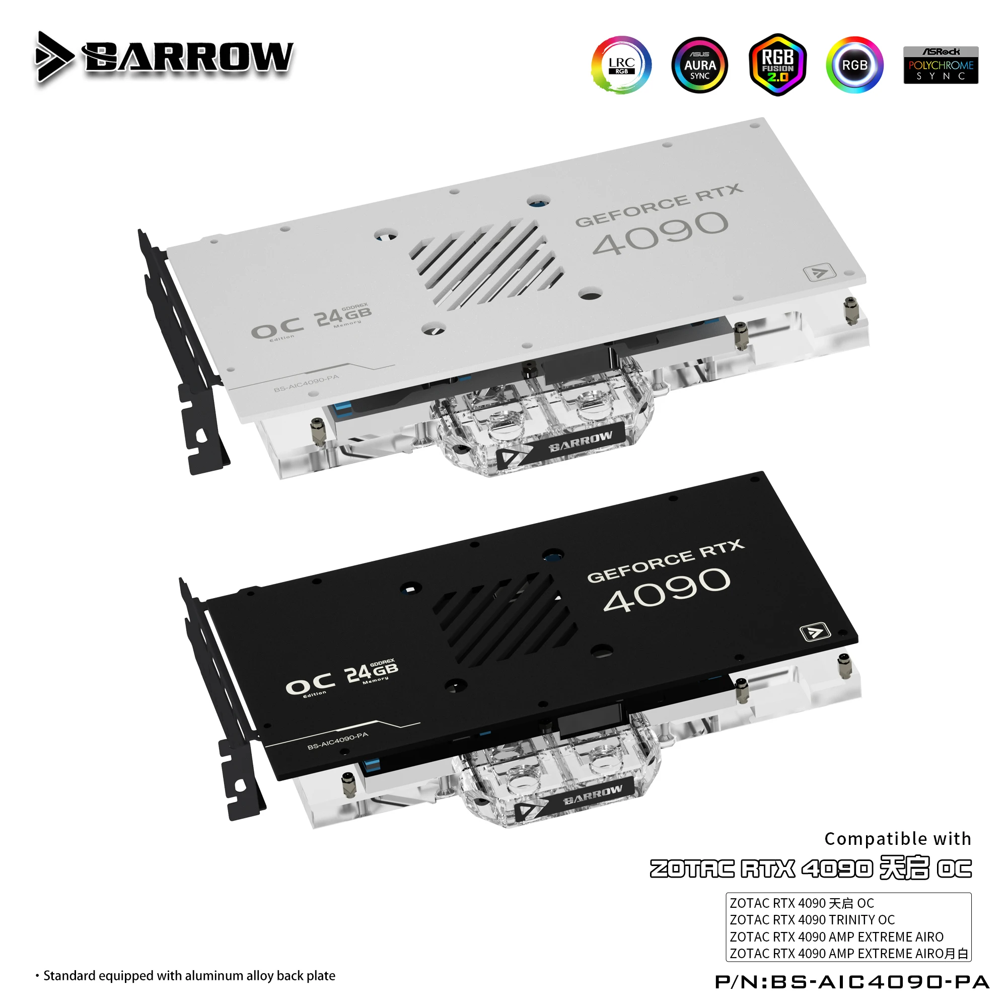 

Barrow GPU Water Cooling Block For ZOTAC RTX4090 AMP Extreme AIRO / TRINITY OC Graphics Card Cooler With Backplate,BS-AIC4090-PA
