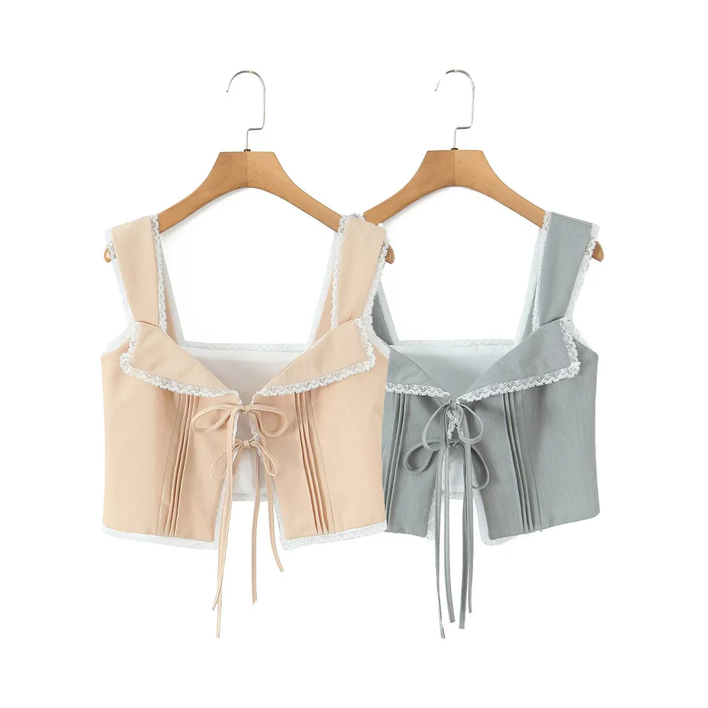 

BMURHMZA Summer New Product Women's Clothing Style Slim Fit Versatile Design Sense Lace Lace Tether Strap