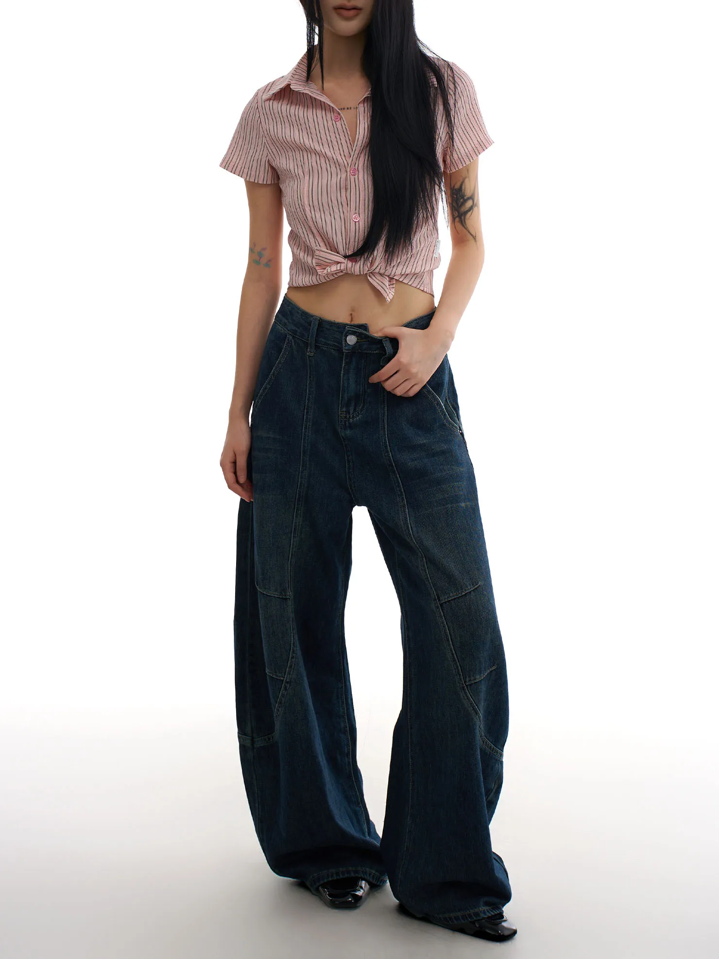 ZHISILAO جديد جينز مدبب للنساء عتيق غير رسمي عالي الخصر من قماش الدنيم ملابس الشارع لخريف وشتاء 2025