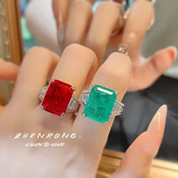 Foydjew Luxury Retro Large Carat Paraiba Green Tourmaline Rings Simple Cold Style Women's Finger Accessories