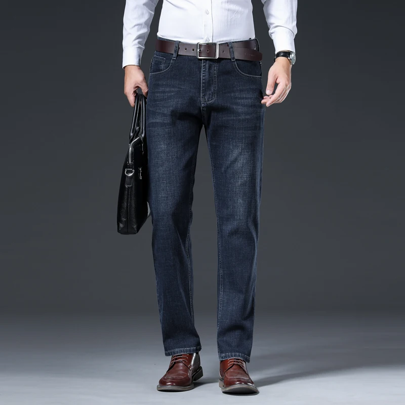 Spring Men's Business Casual All-Match Jeans Business Casual High Waist Light Gray Blue Jeans