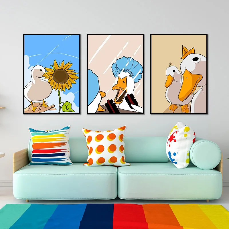 Funny Memes Duck Posters Modern Lovely Duck Canvas Painting and Prints Wall Art HD Pictures for Living Room Home Bedroom Decor