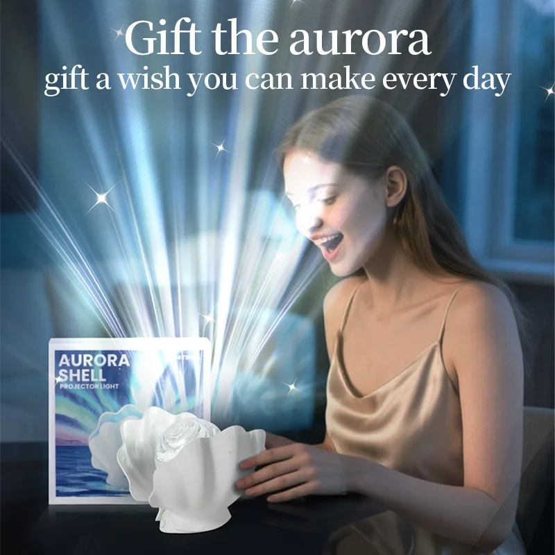 

Ночник-проектор Shell Northern Aurora – светодиодная атмосферная лампа с USB-зарядкой и пультом дистанционного управления для дома, детской комнаты, декора спальни