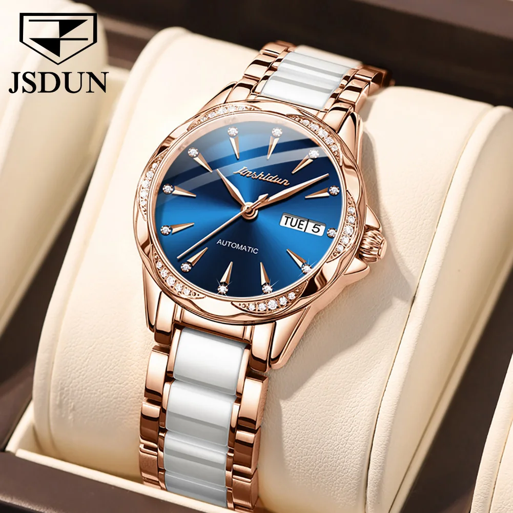 JSDUN Luxury Original Automatic Mechanical Watch for Women High Quality Ceramic Lady Wrist Watch Elegant Fashion Women\'s Watch