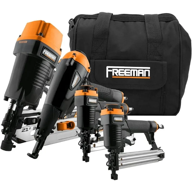 

Freeman P4FRFNCB Pneumatic Framing And Finishing Nailer And Stapler Kit With Bag (4-Piece)