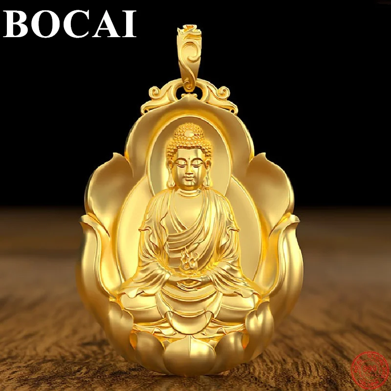 BOCAI Trendy S999 Sterling Silver Pendants for Women Men Gilding Life Guardian Buddha Pure Argentum Amulet Jewelry Free Shipping