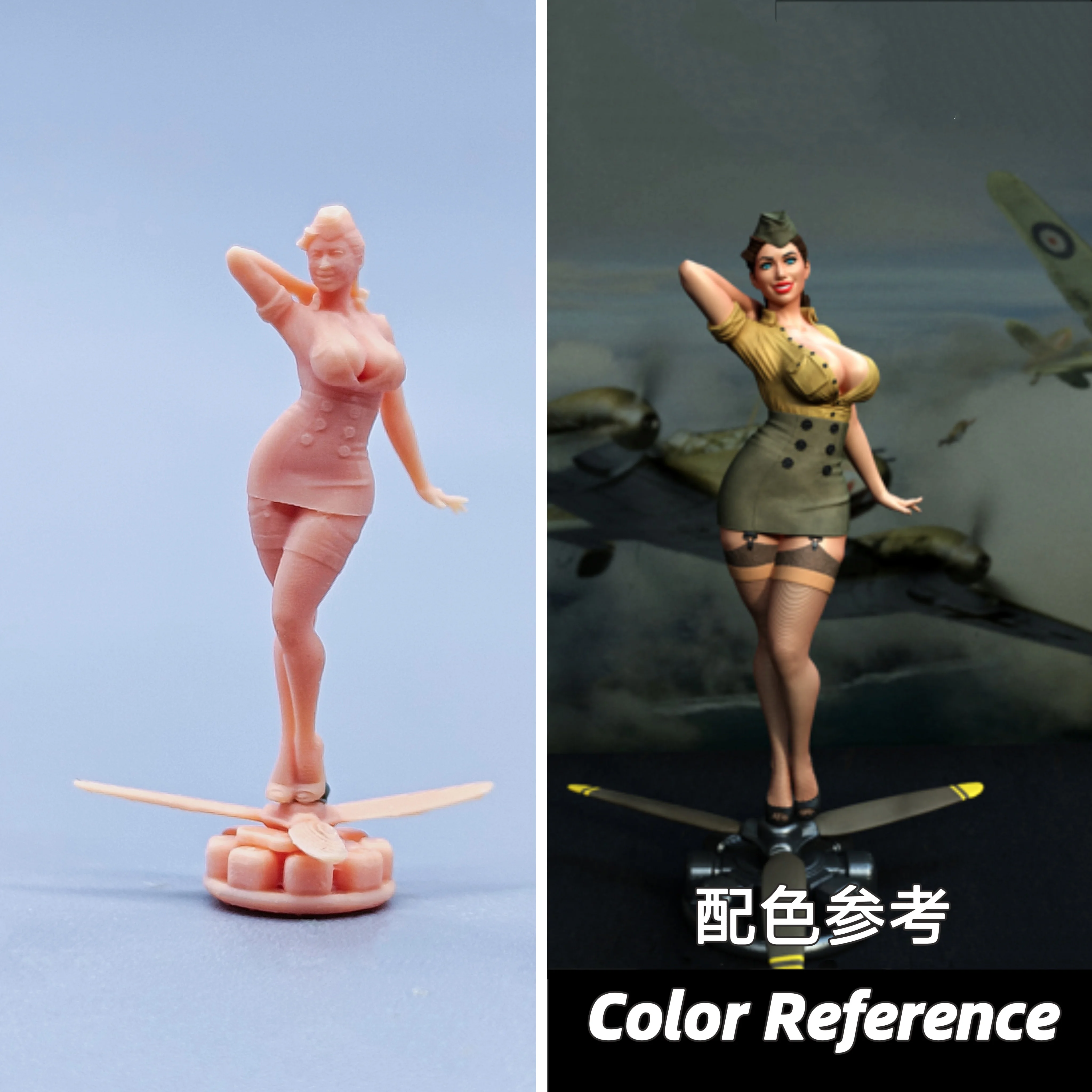1/64 Figuren Maßstab Modell Harz Schwarz Seide Schönheit Flugbegleiter Ungefärbte Miniaturen Diorama Handbemalt C723 C724