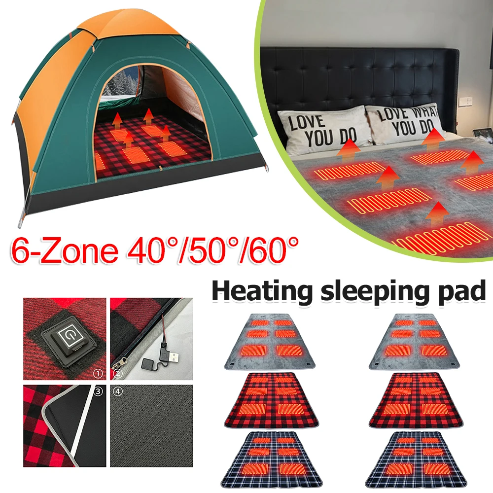 

Camping Heating Sleeping Pad with 6 Heating Zones Waterproof Electric Warm Sleeping Mat for Camping Hiking Outdoor Adventures