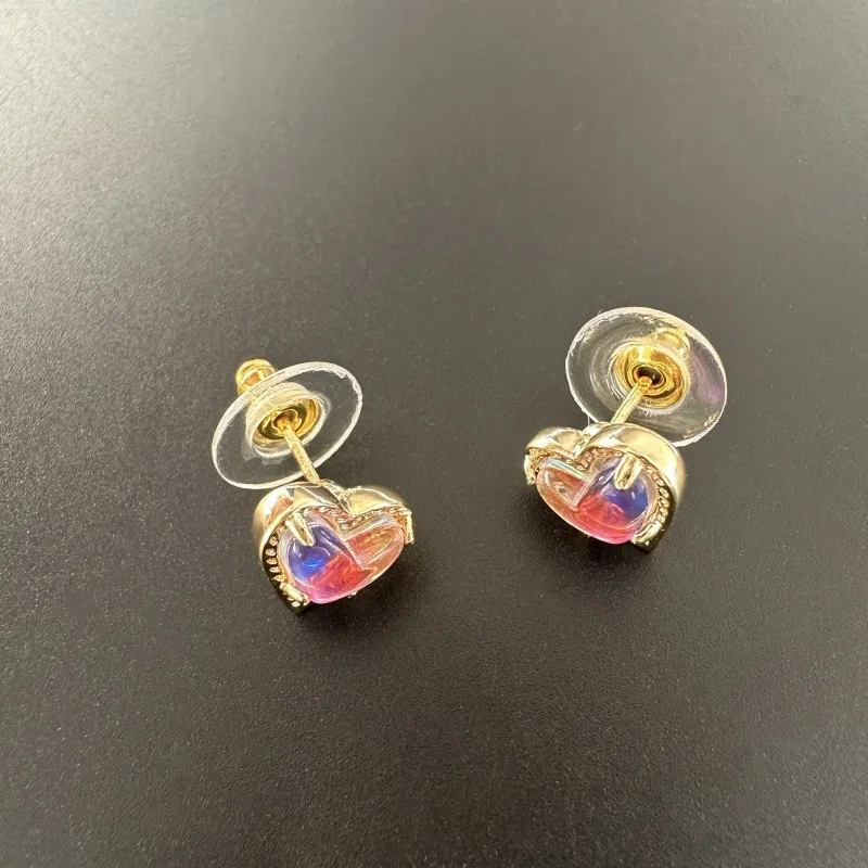 Ari new fashion simple geometric love heart-shaped AB colored glass water colorful earrings popular earrings jewelry female