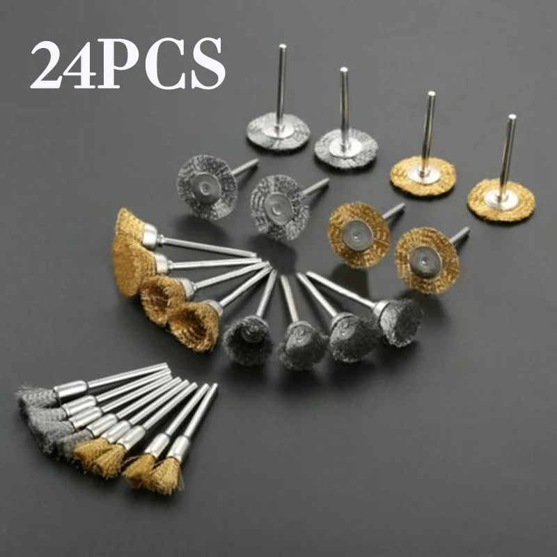 Rotary Tools Kit Set Cleaning Grinding Wire wheel brush Rust Metal 24pcs Brass Stainless Steel Polishing Grinder