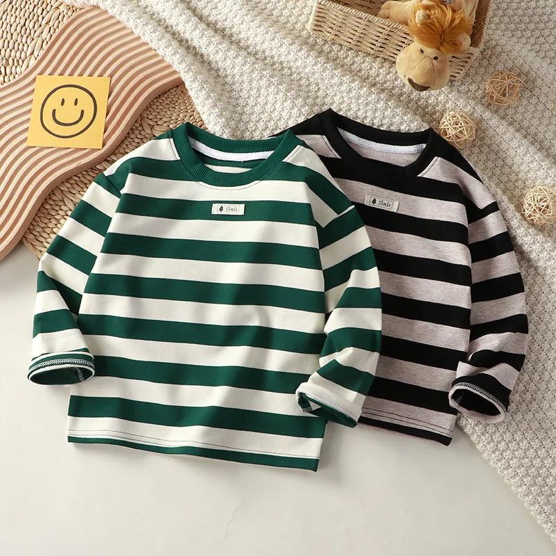 T-shirty dziecięce Topy w paski dla dzieci 2023 Jesień Zima Chłopcy Koszulki z długim rękawem Dziewczyny Bluzka Stroje dla maluchów Odzież dziecięca 1-10T