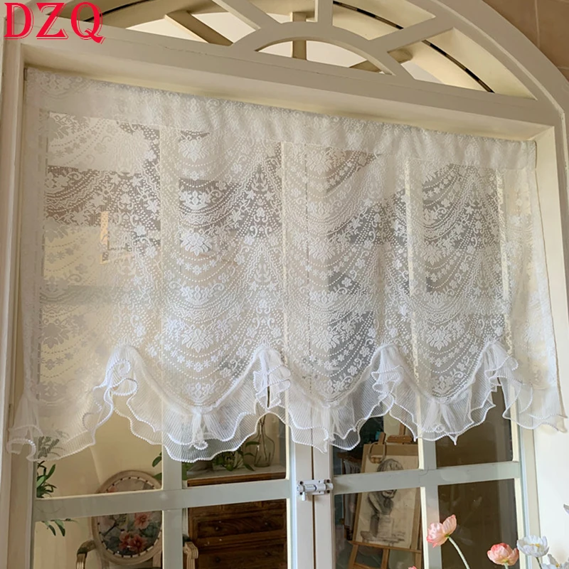 White Wave Embroidered Flowers Short Curtains for Living Room Elegant Lace Tulle Curtain Valance Half Curtains for Kitchen #A464