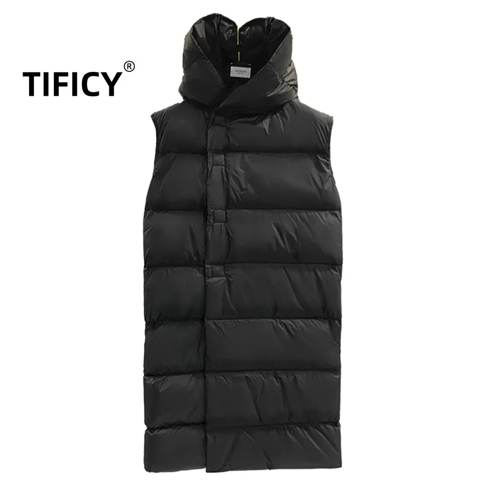 

High street Men's and women's autumn and winter RO style 90 duck down sleeveless hooded warm bread jacket long vest jacket