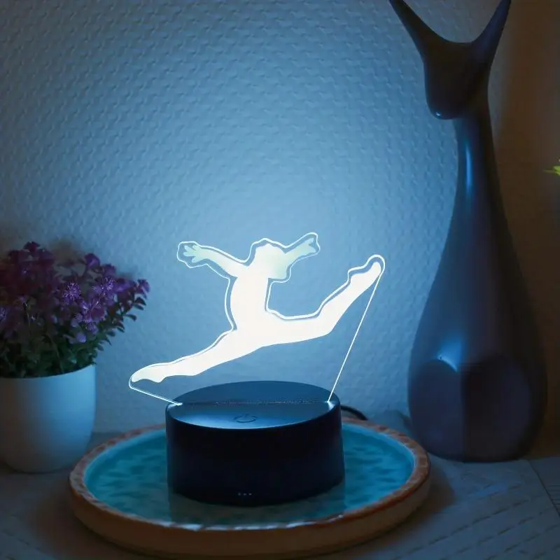 Gymnastics Girl 3D Night Light 3D Optical Illusion Lamp Touch Control 7 Color Ambient Light For Bedroom Nursery Bedside Decor