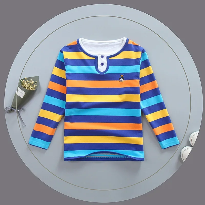 Children Long Sleeved Polo Shirts  Boys Shirt Autumn Cotton Long Sleeve Stripe T-shirt Polo Shirts for Boys AUTUM