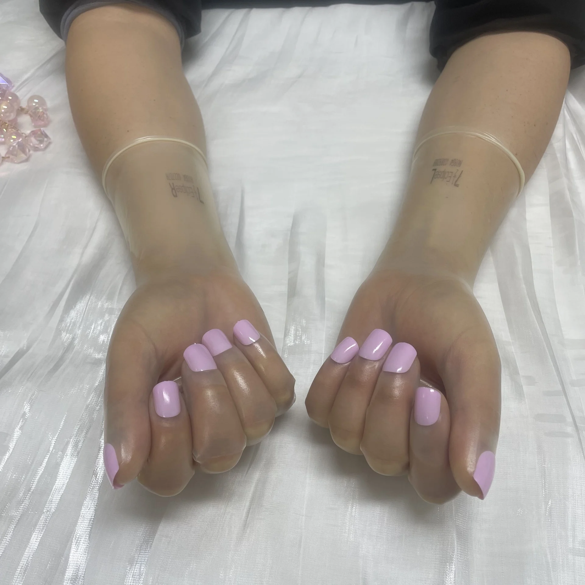 Crossdress Male To Female Oil Shiny Transparent Super Thin Latex Zentai Long Red Flat Nails Fetish Sheer Cosplay Kigurumi Gloves