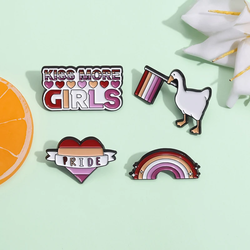 Rainbow Series Enamel Pins LGBT Pride Heart Brooches Tarot The Lovers Lapel Badge Girls Like Girls Lesbian Gay Pin Accessories