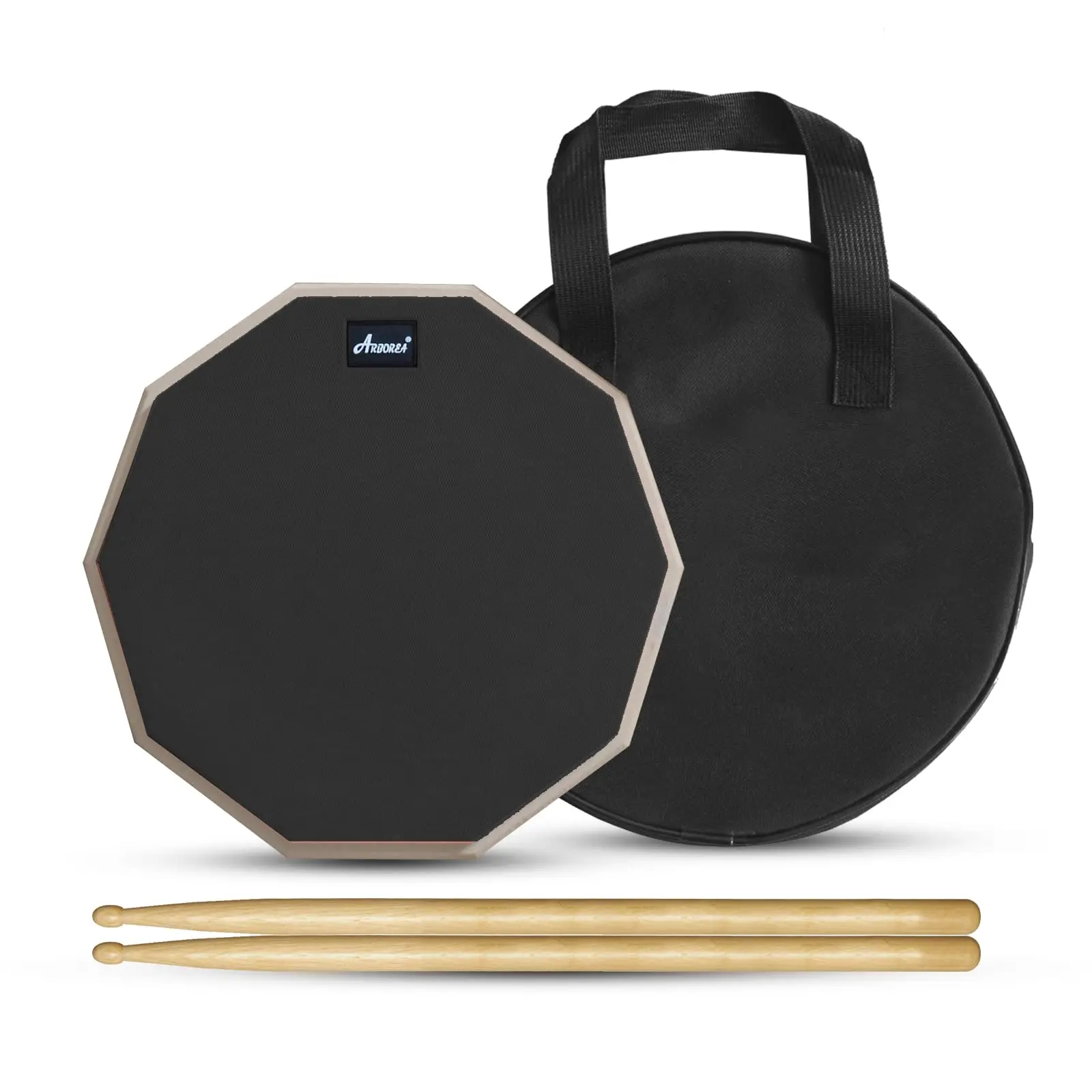 Arborea almohadilla de práctica de tambor de 12 pulgadas, almohadilla de goma de doble cara, baquetas de 5A y bolsa de almacenamiento para baqueros y principiantes