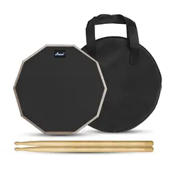 Arborea 12 Inch Drum Practice Pad-Double Sided Rubber Dumb Pad and 5A Drumsticks & Storage Bag For Drummers and Beginners